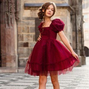 Joyfolie GLENN DRESS IN BURGUNDY BLACK DOT
